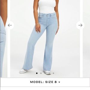 Good American, good legs flare, light wash, size 8